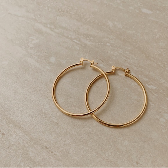 Thin Tube Hoops | 18k Gold Filled - Picture 2 of 5